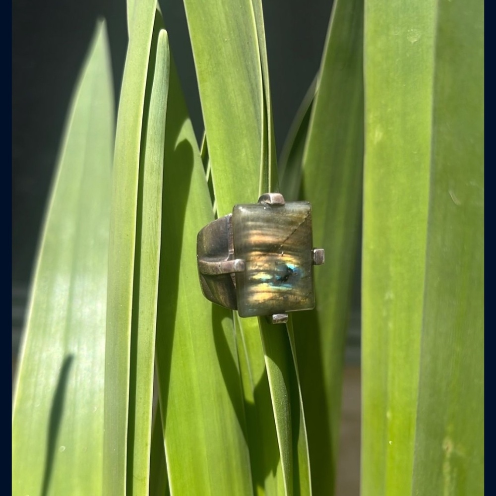 Vintage Stamped Silver Labradorite Ring